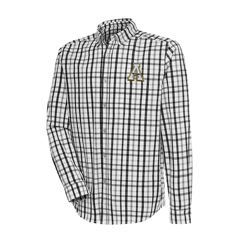 Men's Antigua Black/Gray Appalachian State Mountaineers Tending 2 Tri-Blend Long Sleeve Full-Button Shirt
