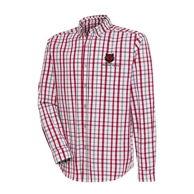 Men's Antigua Scarlet/Gray Arkansas State Red Wolves Tending 2 Tri-Blend Long Sleeve Full-Button Shirt