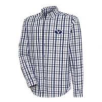 Men's Antigua Navy/Gray BYU Cougars Tending 2 Tri-Blend Long Sleeve Full-Button Shirt