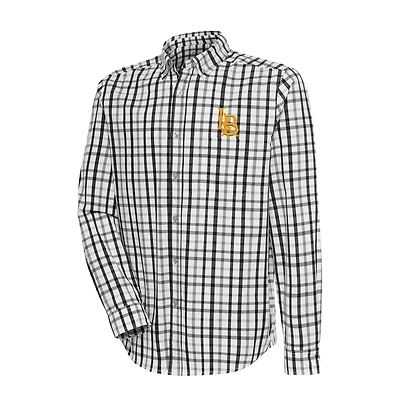 Men's Antigua  Black/Gray Cal State Long Beach The Beach Tending 2 Button-Down Long Sleeve Shirt