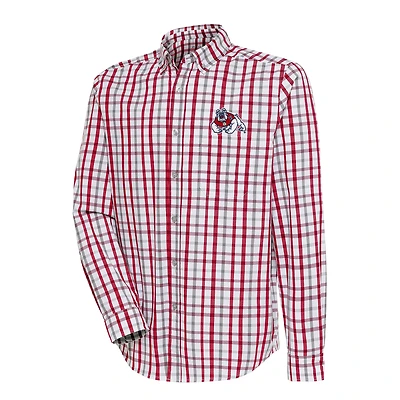 Men's Antigua /Gray Fresno State Bulldogs Tending 2 Tri-Blend Long Sleeve Full-Button Shirt