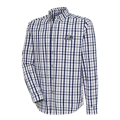 Men's Antigua Navy/Gray Georgia Southern Eagles Tending 2 Tri-Blend Long Sleeve Full-Button Shirt