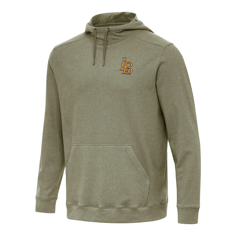 Men's Antigua Heather Olive Cal State Long Beach The Beach Cloud Pullover Hoodie