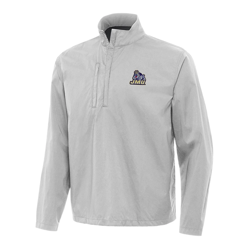 Men's Antigua Heather Gray James Madison Dukes Brisk Quarter-Zip Windbreaker