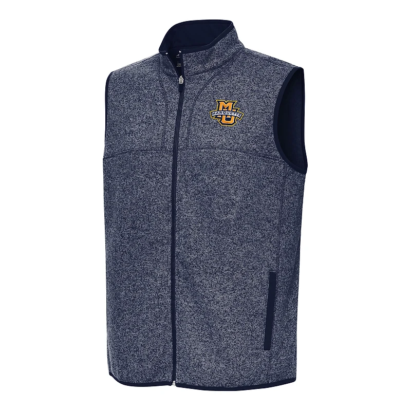 Men's Antigua Heather Navy Marquette Golden Eagles Fortune Full-Zip Vest