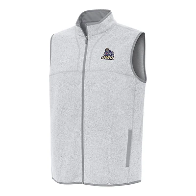 Men's Antigua Heather Gray James Madison Dukes Fortune Full-Zip Vest