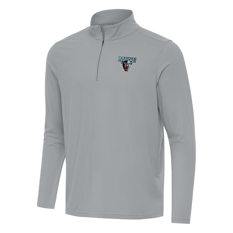 Men's Antigua Gray Maine Black Bears Intent Quarter-Zip Top