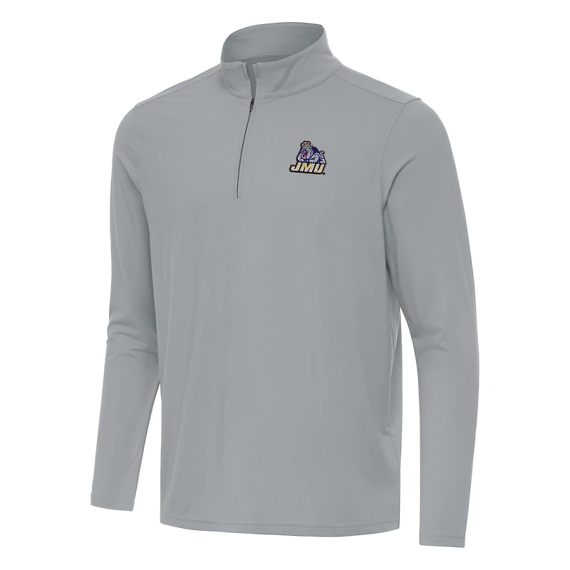 Men's Antigua Gray James Madison Dukes Intent Quarter-Zip Top