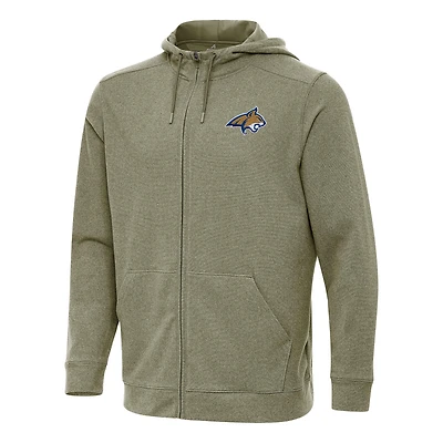 Men's Antigua Heather Olive Montana State Bobcats Effortless Full-Zip Hoodie Jacket
