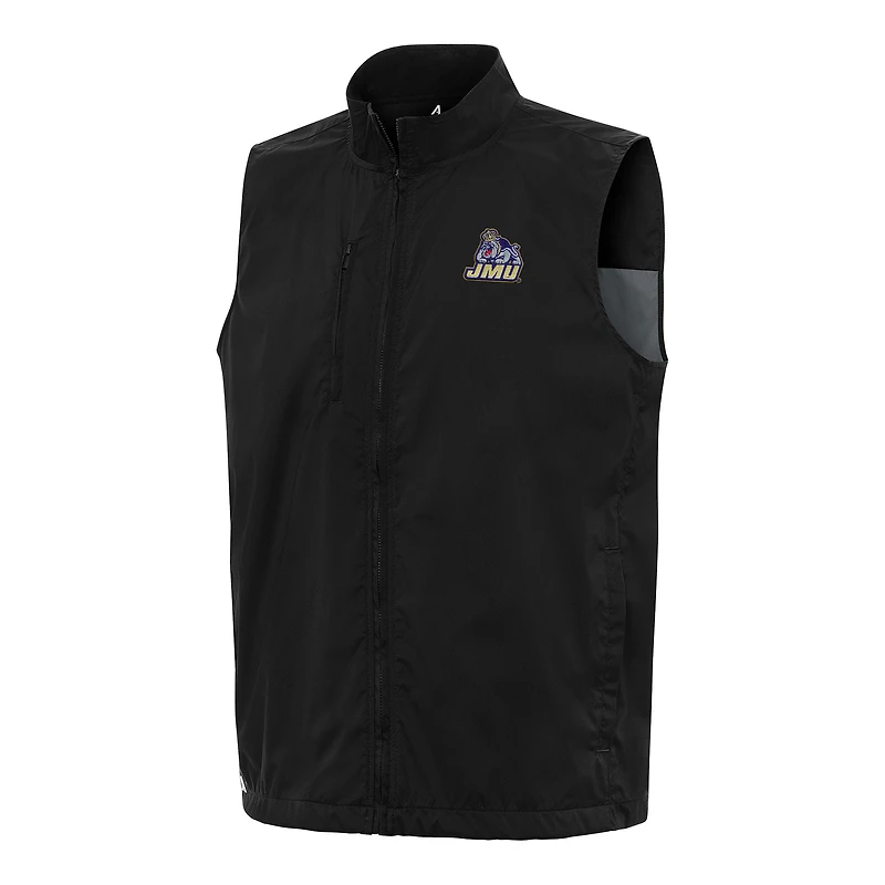 Men's Antigua  Black James Madison Dukes Brisk Full-Zip Vest