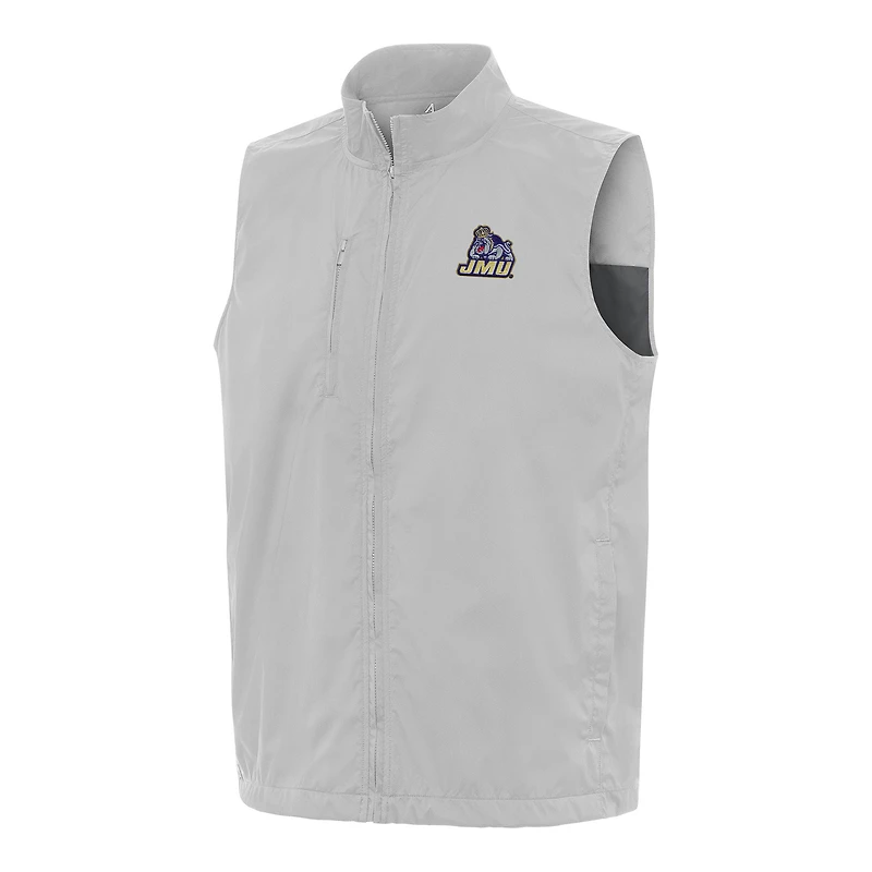 Men's Antigua Heather Gray James Madison Dukes Brisk Full-Zip Vest