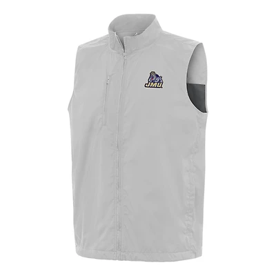 Men's Antigua Heather Gray James Madison Dukes Brisk Full-Zip Vest