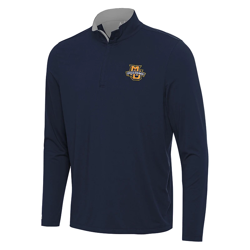 Men's Antigua Navy/Gray Marquette Golden Eagles Content Quarter-Zip Pullover Top