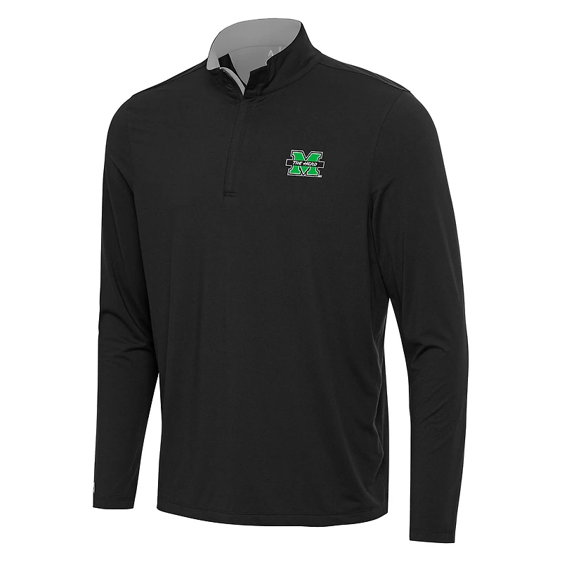 Men's Antigua Black/Gray Marshall Thundering Herd Content Quarter-Zip Pullover Top