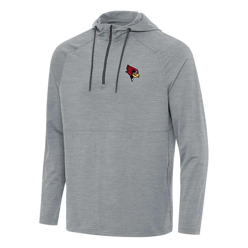 Men's Antigua Heather Gray Illinois State Redbirds Spikes Raglan Quarter-Zip Hoodie