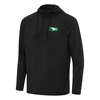 Men's Antigua Heather Black North Dakota Spikes Raglan Quarter-Zip Hoodie