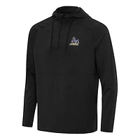 Men's Antigua Heather Black James Madison Dukes Spikes Raglan Quarter-Zip Hoodie