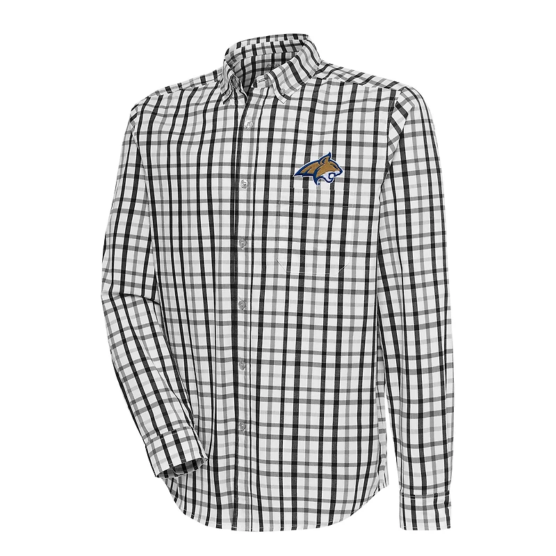 Men's Antigua Black/Gray Montana State Bobcats Tending 2 Tri-Blend Long Sleeve Full-Button Shirt