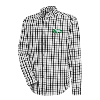 Men's Antigua Black/Gray North Dakota Tending 2 Tri-Blend Long Sleeve Full-Button Shirt
