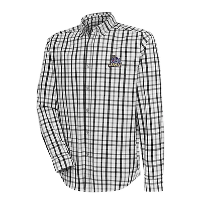 Men's Antigua Black/Gray James Madison Dukes Tending 2 Tri-Blend Long Sleeve Full-Button Shirt