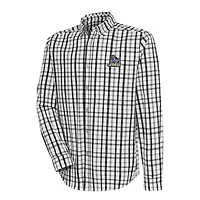 Men's Antigua Black/Gray James Madison Dukes Tending 2 Tri-Blend Long Sleeve Full-Button Shirt