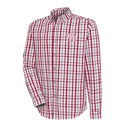Men's Antigua Red/Gray Houston Cougars Tending 2 Tri-Blend Long Sleeve Full-Button Shirt