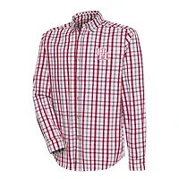 Men's Antigua Red/Gray Houston Cougars Tending 2 Tri-Blend Long Sleeve Full-Button Shirt