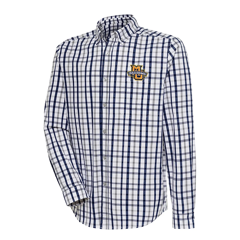 Men's Antigua  Navy/Gray Marquette Golden Eagles Tending 2 Button-Down Long Sleeve Shirt