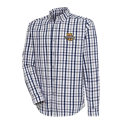 Men's Antigua  Navy/Gray Marquette Golden Eagles Tending 2 Button-Down Long Sleeve Shirt