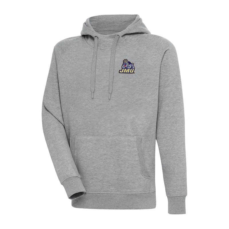 Men's Antigua Heather Gray James Madison Dukes Big & Tall Victory Raglan Pullover Hoodie