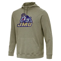 Men's Antigua Heather Olive James Madison Dukes Cloud Pullover Hoodie