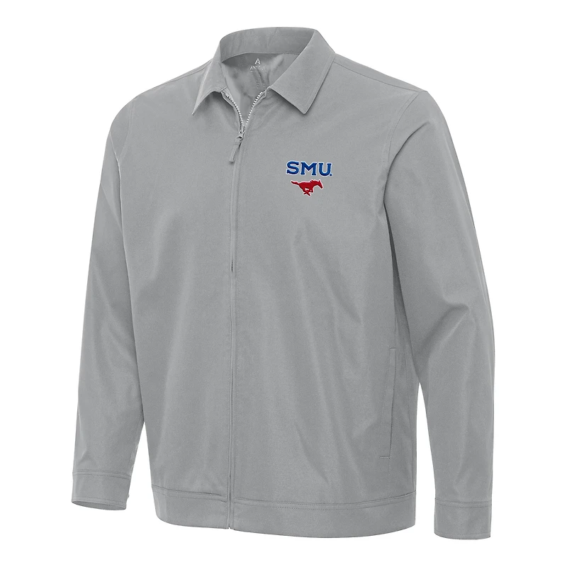 Men's Antigua Gray SMU Mustangs Pivot Full-Zip Jacket
