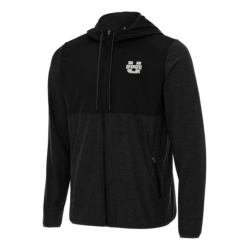 Men's Antigua Black Utah State Aggies Sway Full-Zip Hoodie Jacket