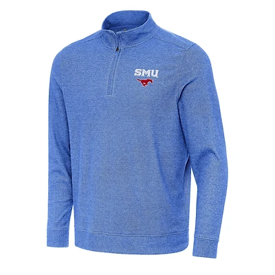 Men's Antigua Heather Royal SMU Mustangs Subtle Quarter-Zip Sweatshirt