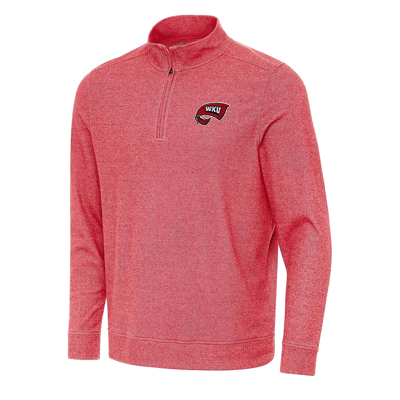 Men's Antigua Heather Red Western Kentucky Hilltoppers Subtle Quarter-Zip Sweatshirt