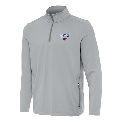 Men's Antigua  Gray SMU Mustangs Perilous Quarter-Zip Sweatshirt