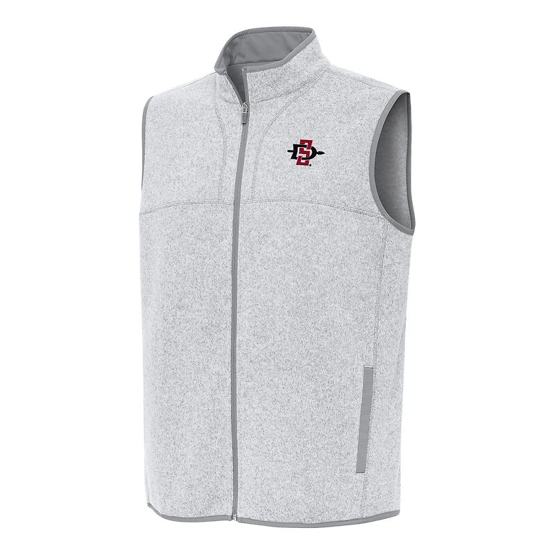 Men's Antigua Heather Gray San Diego State Aztecs Fortune Full-Zip Vest