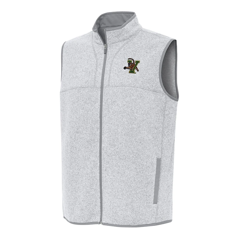 Men's Antigua Heather Gray Vermont Catamounts Fortune Full-Zip Vest
