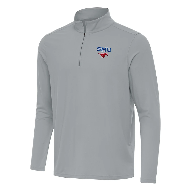 Men's Antigua Gray SMU Mustangs Intent Quarter-Zip Top