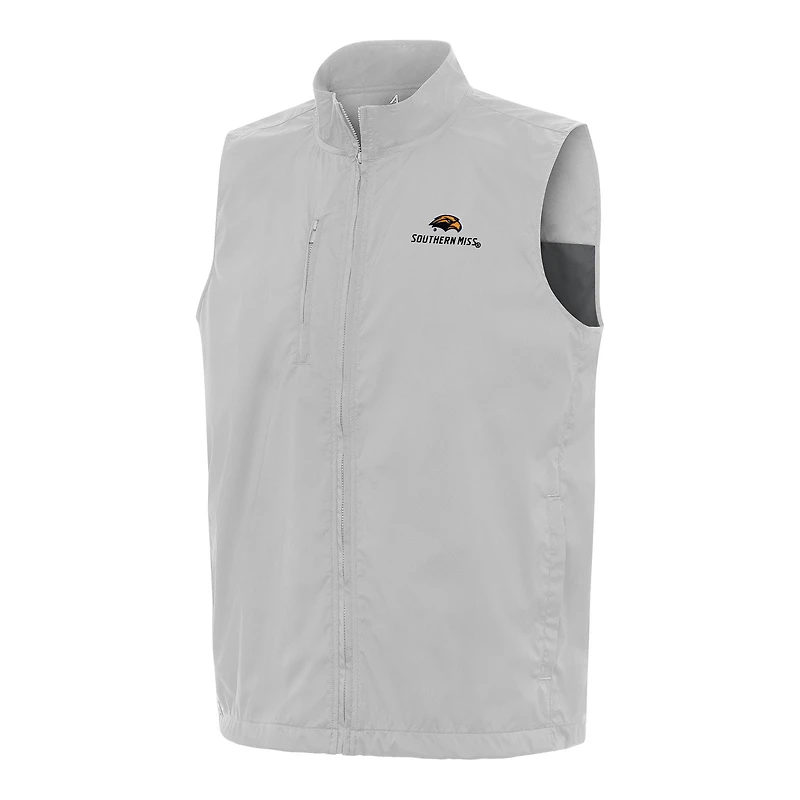 Men's Antigua  Heather Gray Southern Miss Golden Eagles Brisk Full-Zip Vest
