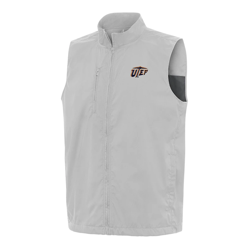 Men's Antigua  Heather Gray UTEP Miners Brisk Full-Zip Vest