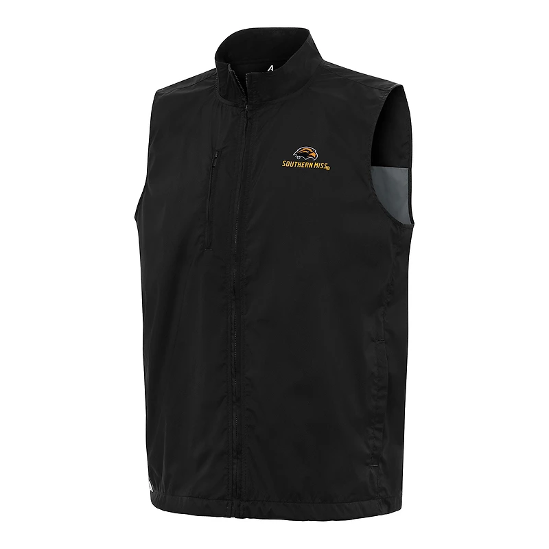 Men's Antigua  Black Southern Miss Golden Eagles Brisk Full-Zip Vest