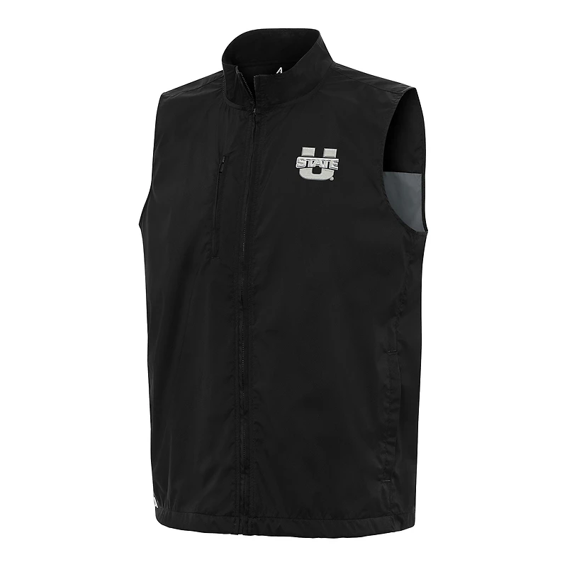 Men's Antigua  Black Utah State Aggies Brisk Full-Zip Vest