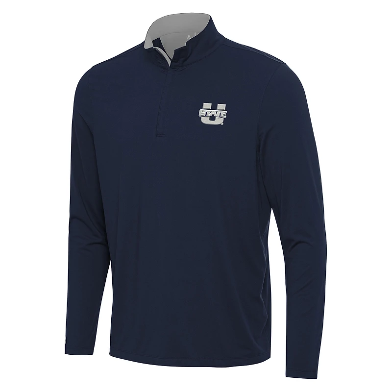 Men's Antigua Navy/Gray Utah State Aggies Content Quarter-Zip Pullover Top