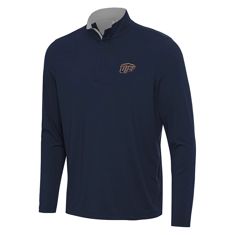 Men's Antigua Navy/Gray UTEP Miners Content Quarter-Zip Pullover Top