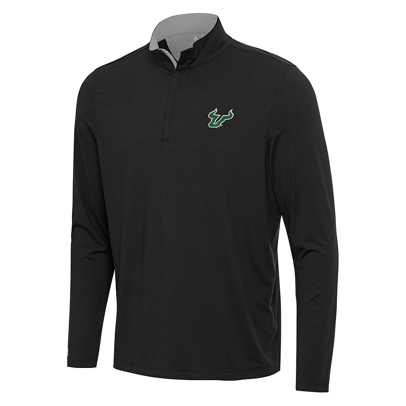 Men's Antigua Black/Gray South Florida Bulls Content Quarter-Zip Pullover Top