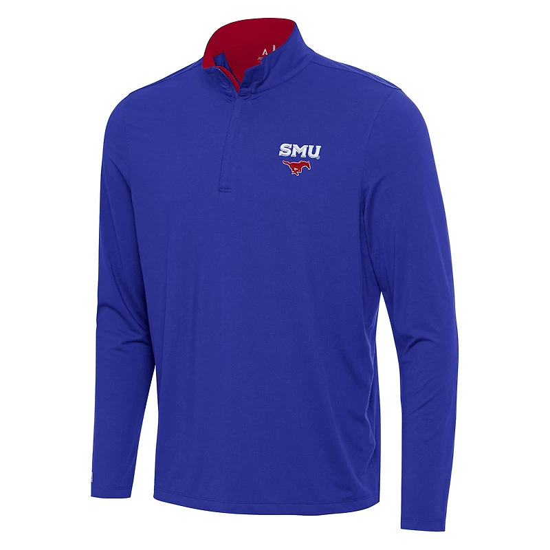 Men's Antigua Royal/Red SMU Mustangs Content Quarter-Zip Pullover Top