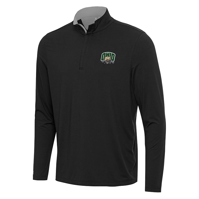 Men's Antigua Black/Gray Ohio Bobcats Content Quarter-Zip Pullover Top