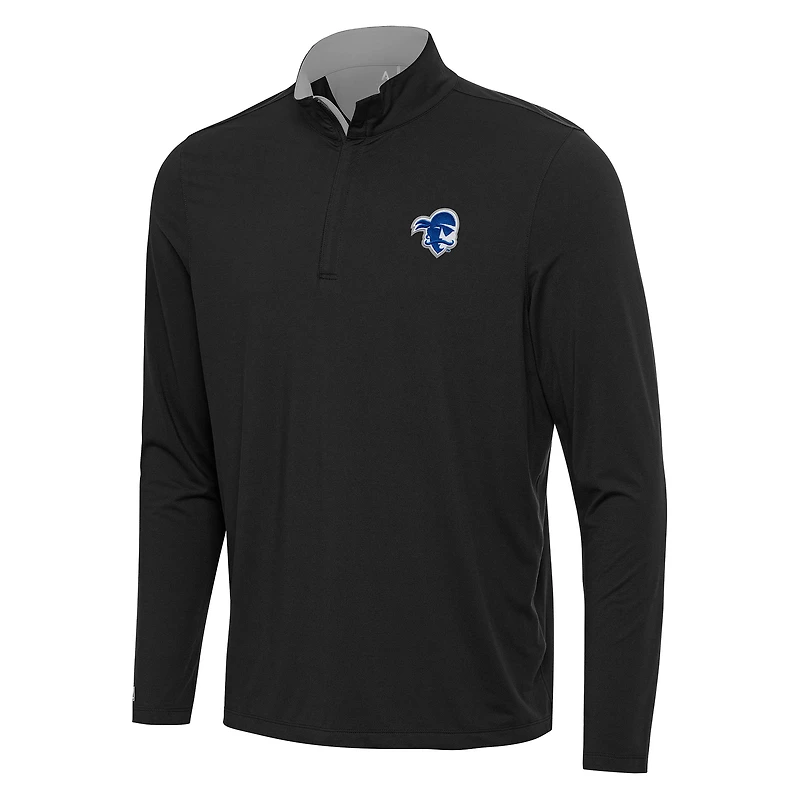 Men's Antigua Black/Gray Seton Hall Pirates Content Quarter-Zip Pullover Top