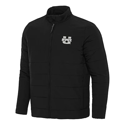 Men's Antigua Black Utah State Aggies Swelter Full-Zip Puffer Jacket
